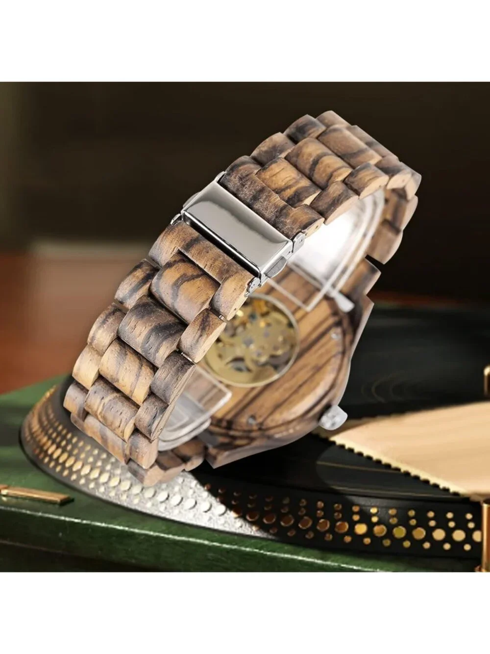 Men's Brown Analog Quartz No Battery Fashion Mechanical Movement Wooden Watch
